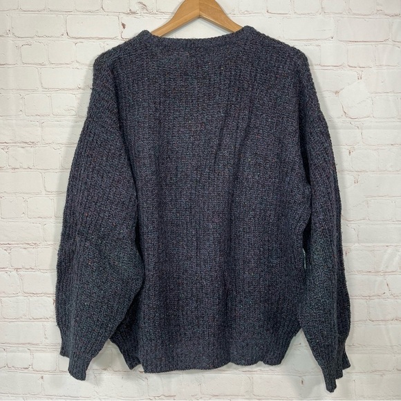 Vintage Italian Wool Sweater Mens Medium Blue Patchwork Cable Knit 90s - Picture 10 of 13